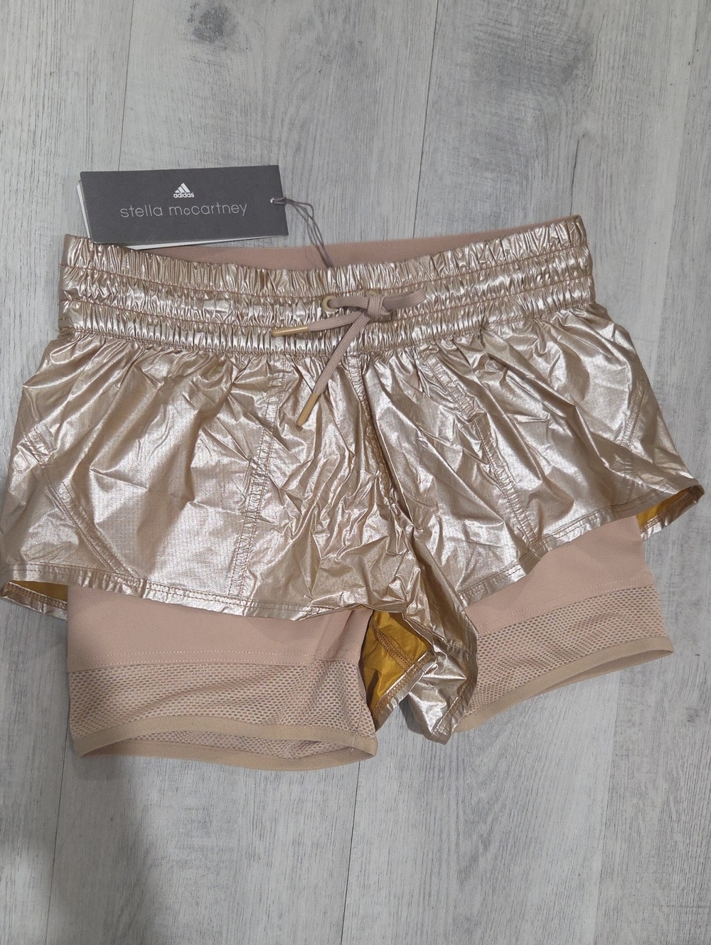 Stella McCartney Metallic Rose Gold Athletic Shorts with Nude Liner-NWT